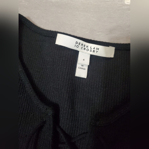Derek Lam 10 Crosby Elegant Black Midi Dress. Short Sleeves. Knit Ribbed Lace Up - Picture 5 of 15
